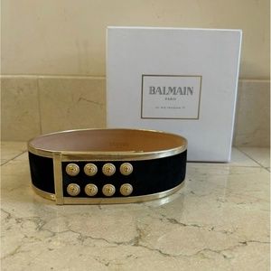 Balmain Black Gold Piping Suede & Leather Wide High Waist Belt sz 34 XS 2